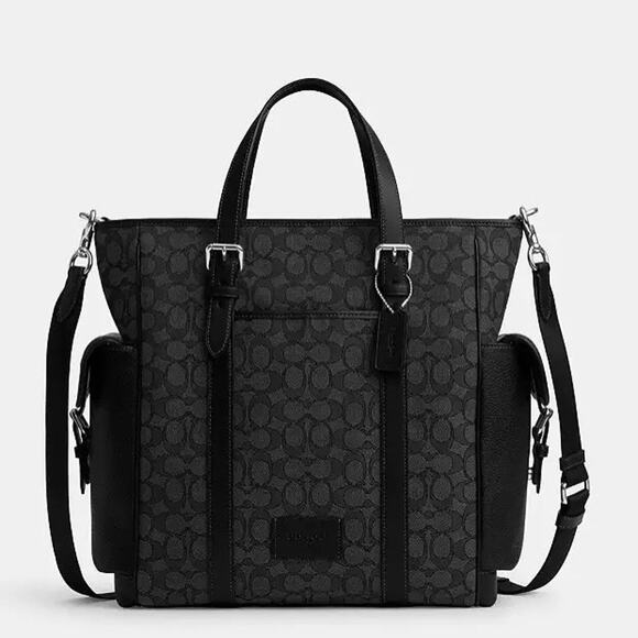 NWT COACH CR325 Sprint Tote Bag in Signature Jacquard Silver/Charcoal/Black - Picture 5 of 9